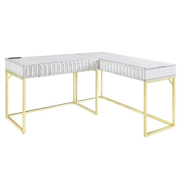 Pemberly Row Contemporary Wood 2-Piece Writing Desk Set in White