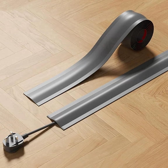 YUJING SUPERLILIFE 10ft Floor Cord Cover, Self-Adhesive Soft PVC Wire Hider Gray