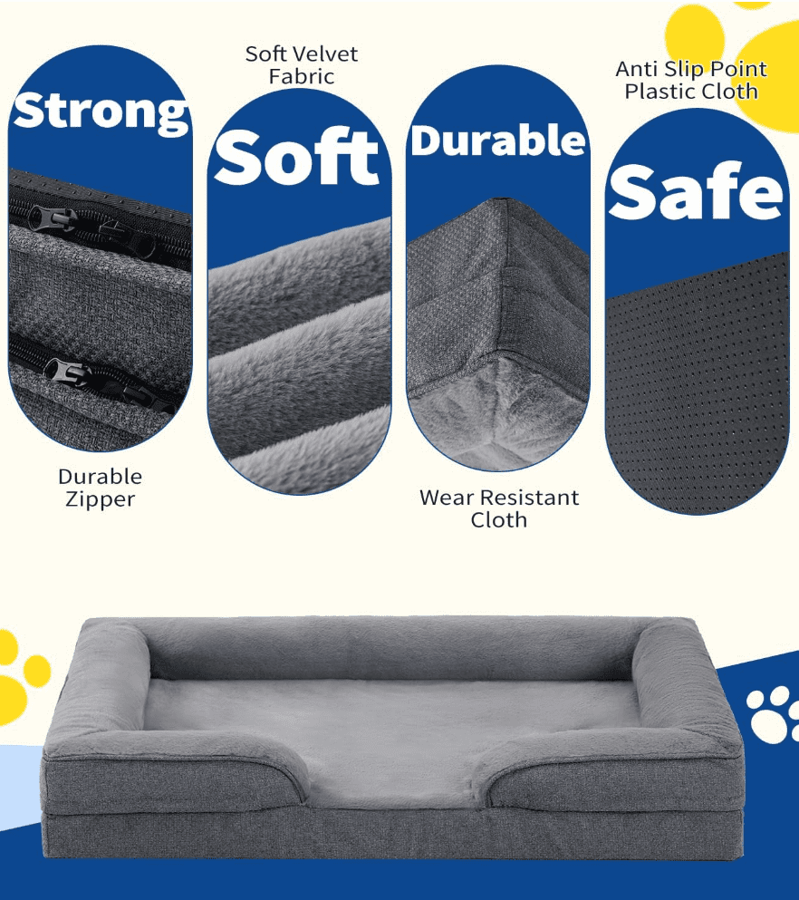 Large Dog Bed, Orthopedic Extra Large Dog Sofa Egg-Crate Foam 42" Pet Couch Bed with Washable Waterproof Cover,Gray