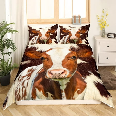 Cow Print Bedding Set For Boys Girls, Leather Comforter Set King