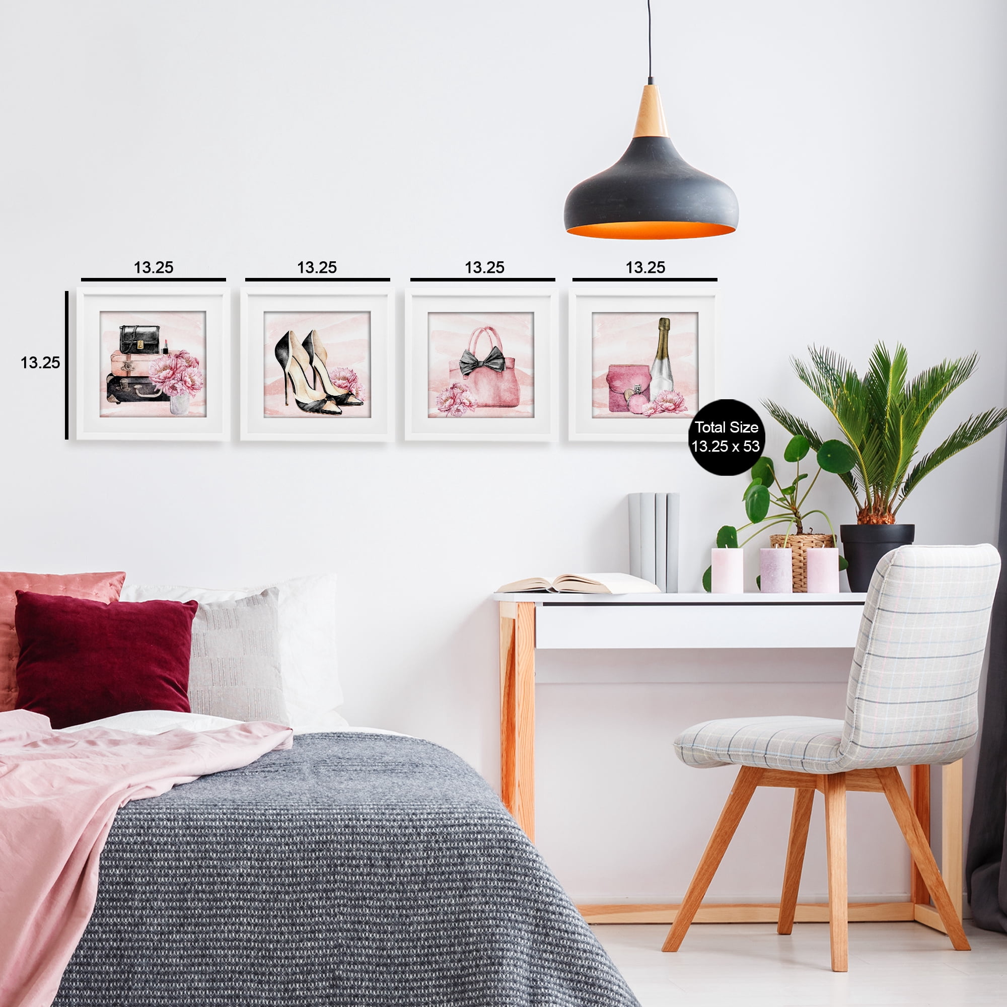 Stupell Industries Glam Time Accessories 4 Piece White Framed Print Under Glass Set, design by Kim Allen