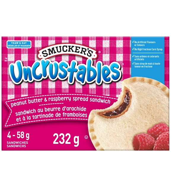 Smucker's Uncrustables Peanut Butter & Raspberry Spread Sandwich, Frozen, Pack of 4, SM UNCR 58G PB & RASP 4PK 8CT
