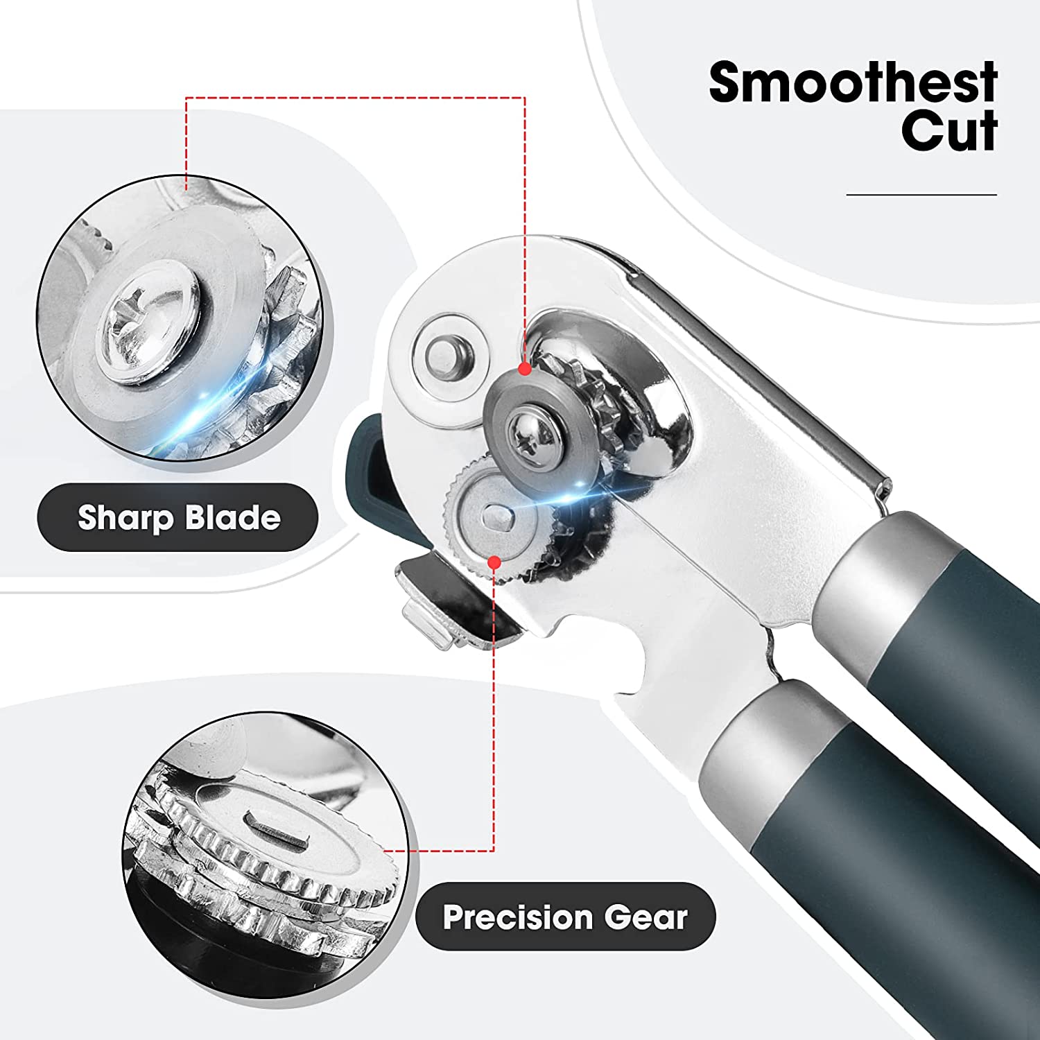 Heavy Duty Hand Can Opener Manual with Magnet, Durable Sharp Carbon Steel Blade Smooth Cutting, Big Effort-Saving Knob & Soft Grip Handle, Multifunctional Kitchen Tool with Bottle Opener, Green