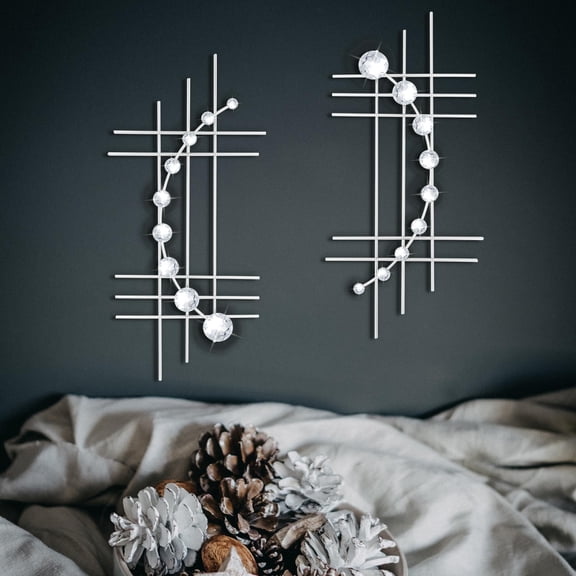 Set of 2 Abstract Metal Wall Sculpture with Rhinestones and Rhinestones