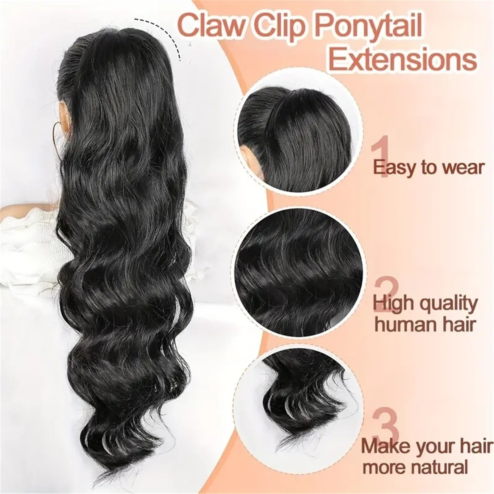 Claw Clip Ponytail Human Hair Extension 10 to 26 Inch Body Wave Human Hair Clip In Pony tails