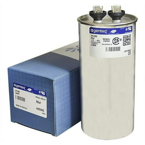 80 uF MFD x 440 VAC Round Genteq / GE Industrial Replacement Capacitor # C480R / 27L322