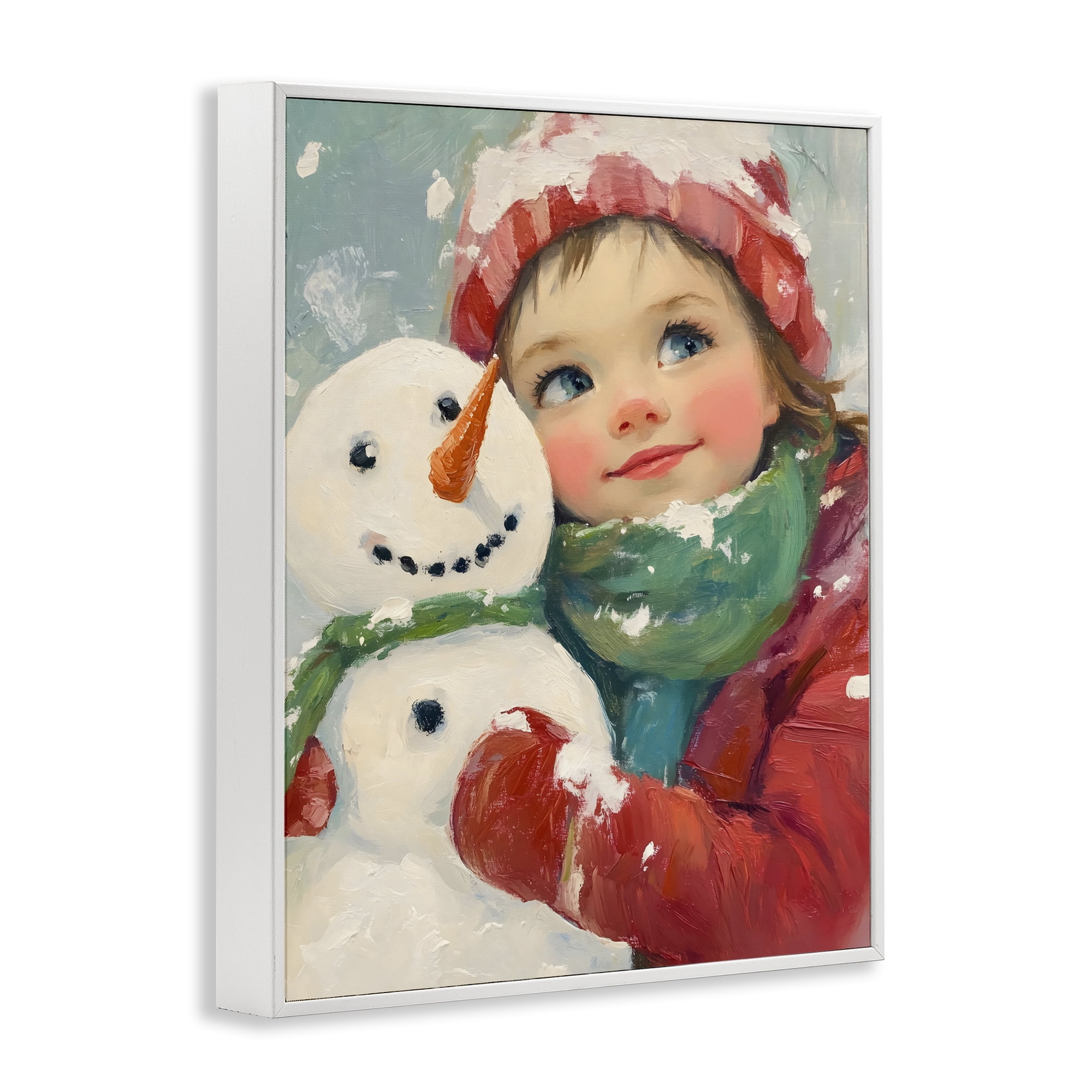 Stupell Industries Christmas Girl & Snowman Embrace White Framed Giclee Art, design by The Prints Vibe