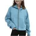thumbnail image 3 of lkfuzj Girls Zip Up Hoodies Sweatshirts Long Sleeve Thumb Hole Pullover Tops with Pockets 2025 Fashion Spring Clothes - Light Blue, 3 of 8