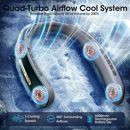 

Comfortable and Powerful Bladeless Design Portable Turbo Neck Fan for Maximum Cooling - Rechargeable USB Fan with Long-Lasting 6000mAh Battery - Customized Cooling with 3 Speeds - Wearabl