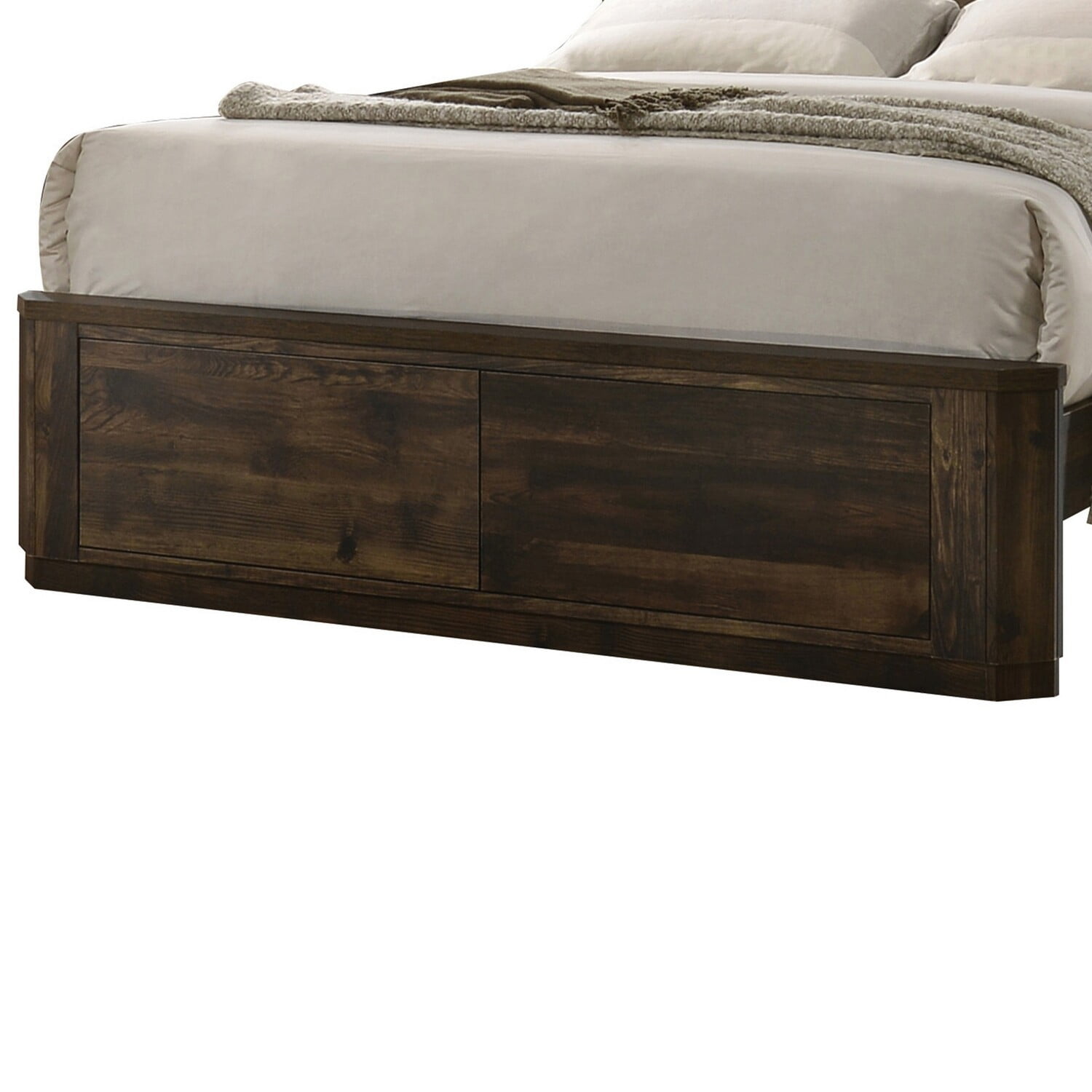 Transitional Style Queen Size Bed with Panel Design Headboard, Rustic Brown- Saltoro Sherpi