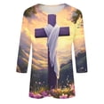 thumbnail image 4 of DDAPJ pyju Christian 3/4 Shirts for Women Easter Holiday T Shirt Religious Cross Graphic Tees Jesus Faith Tops on Sale Gold XL, 4 of 6
