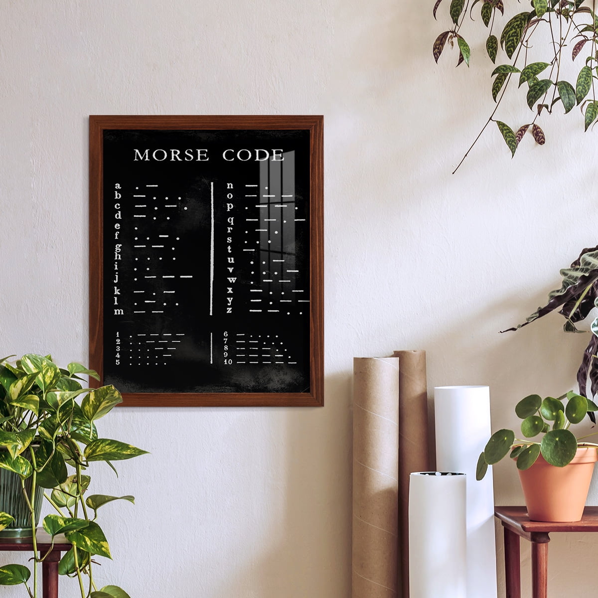 Morse Code Chart - Framed Print w/glass - Chestnut