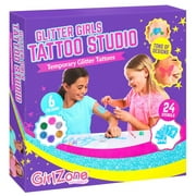 GirlZone Temporary Glitter Tattoos Kit for Girls, 33 Fun Pieces in 1 Sparkly Glitter Tattoos for Kids Kit, Easy to Apply and Remove Glitter Tattoo Kit for Kids Creative Playtime and Dress Up Parties