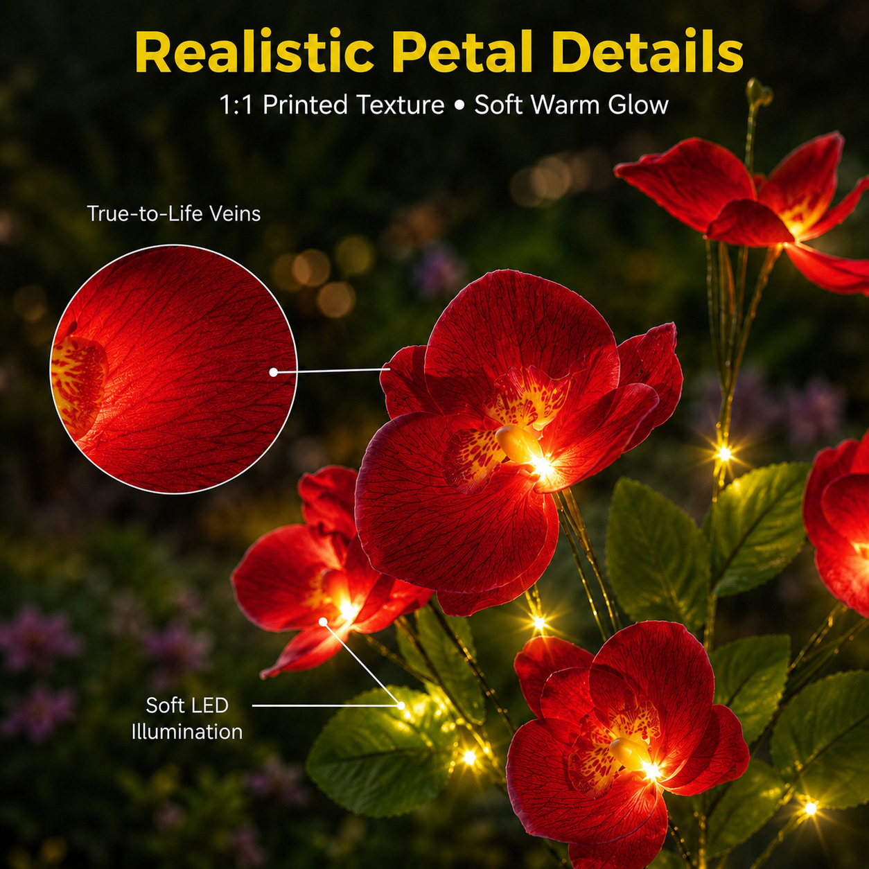 Rirool Solar Orchid Flower Garden Stake Lights Red 2-Pack photo 7