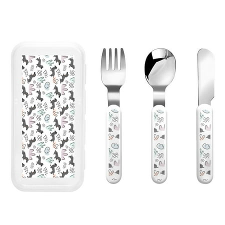 

Salouo Dachshund Dog Puppy Pattern 3 Pieces Toddler Utensils Kids Silverware Set Stainless Steel Utensils for Kids Children Safe Spoons Forks & Knife Dishwasher Safe