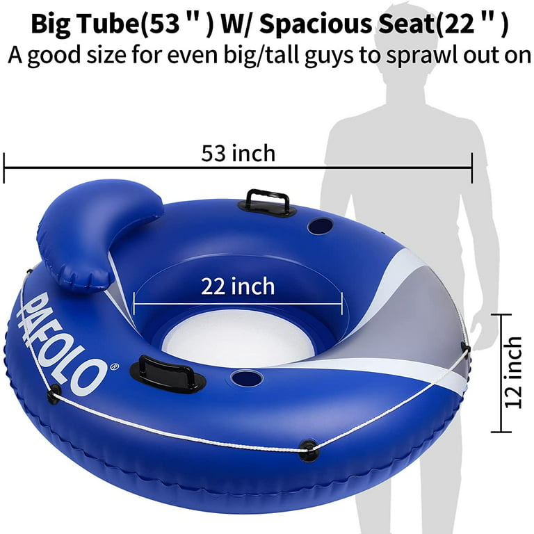 Pafolo Pool Float Adult, River Tubes for Floating Heavy Duty, River Floats with Mesh Bottom, 2 Cup Holders, 2 Heavy-Duty Handles, Headrest, 53 inch