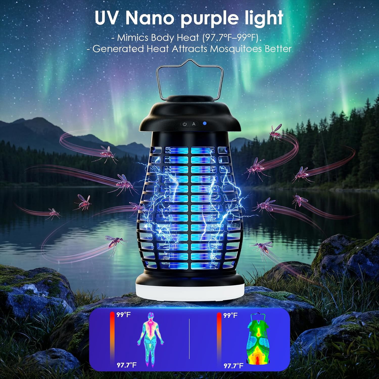 Bug Zapper Outdoor & Indoor,Cordless Portable Mosquito Zapper with Rechargeable 4800mAh Battery & Camping Light,Mosquito Repellent Outdoor Patio,Electric Fly Trap for Patio,Backyard and Garden - LB