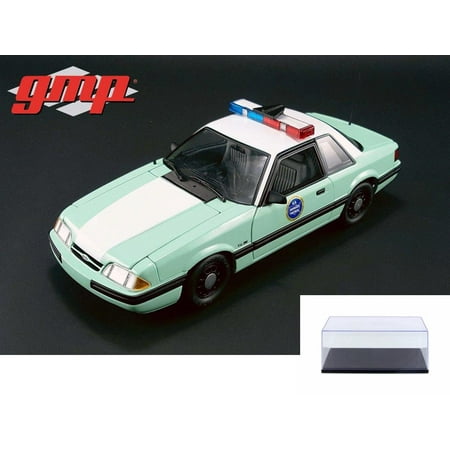 Diecast Car & Display Case Package - 1988 Ford Mustang United States Border Patrol SSP, Turquoise w/White - Greenlight 18845 - 1/18 Scale Diecast Model Toy Car w/Display