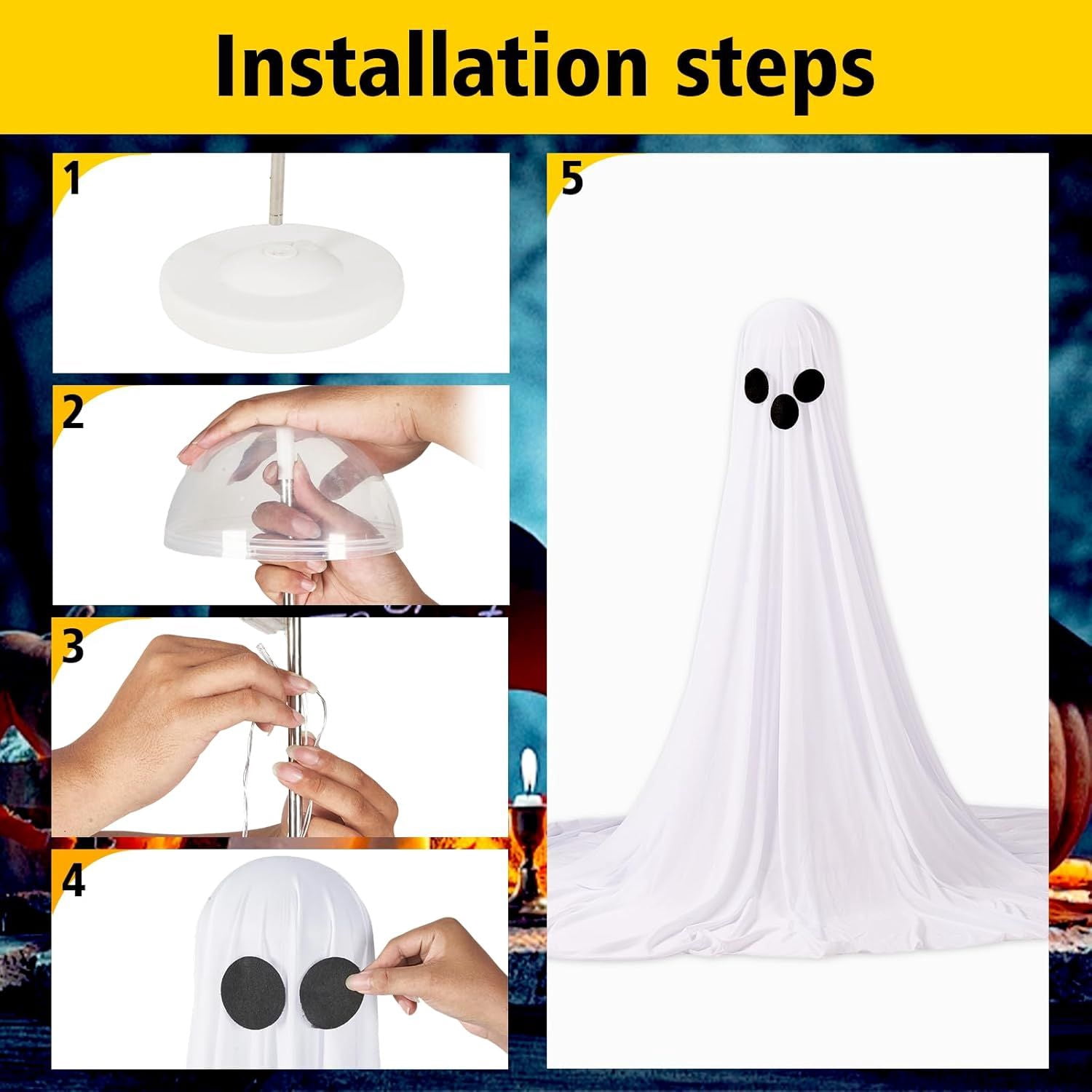 2 Pack Light Up Ghost Decorations with Remote Control Timer for Outdoor Halloween Yard