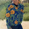 thumbnail image 2 of Orange Flowers Blue Background Floral Pattern Men's Stand Collar Sweater Long Sleeve Clothing Loose Fit Sports Sweater, 2 of 8