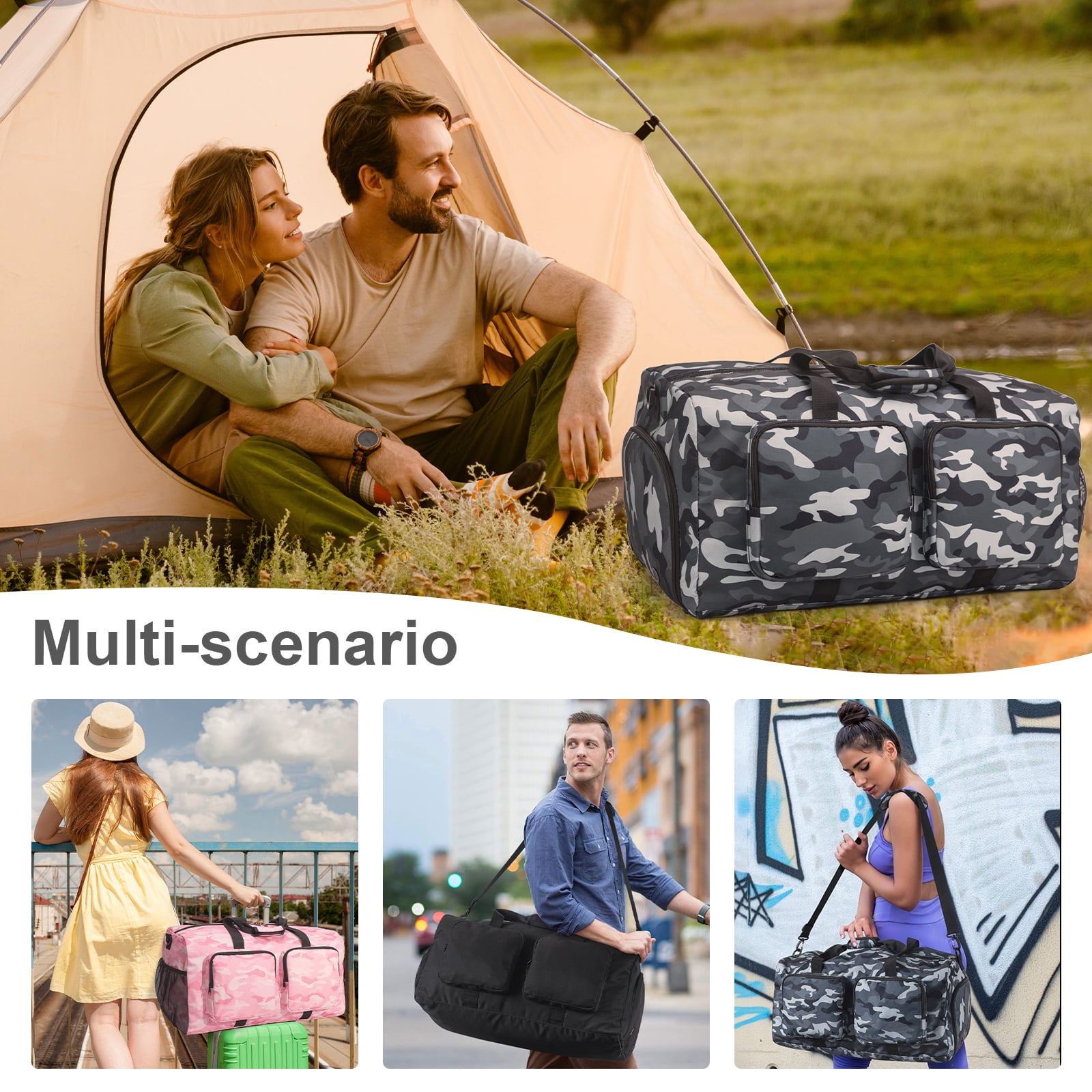 65L Duffle Bag with Shoes Compartment, Foldable Travel Duffel Bags for Men Women, Large Packable Travel Bag Water Repellent & Tear Resistant