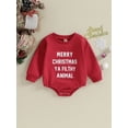 thumbnail image 2 of Wassery Baby Girls Christmas Romper Infant Girls Crew Neck Long Sleeve Letter Print Casual Bodysuits 3M 6M 12M 18M Newborn Girls Loose Fit Fall Clothes, 2 of 9