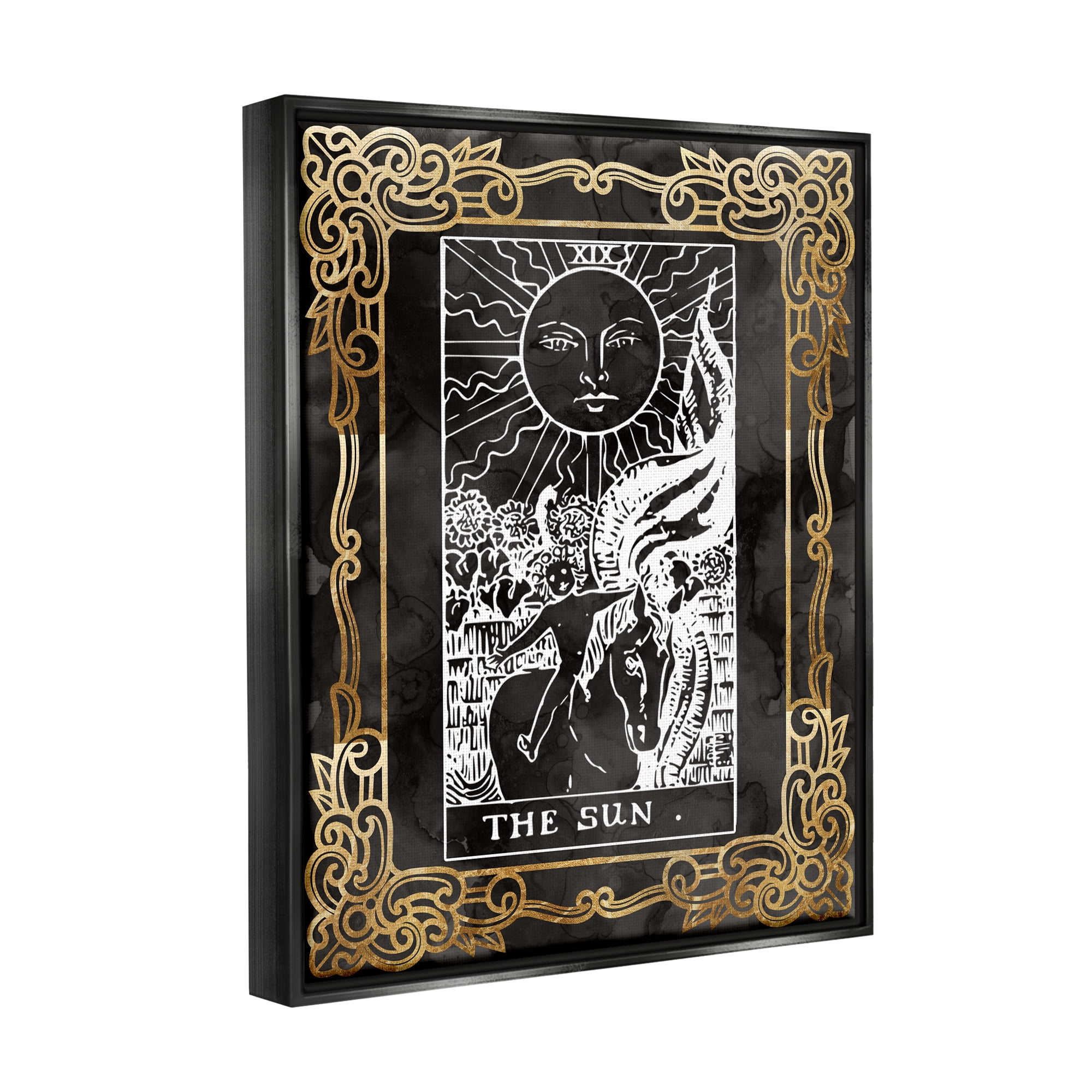 Stupell Industries Patterned Sun Tarot Landscape Painting Black Floater Framed Canvas Art Print Wall Art, 17 x 21