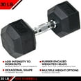 thumbnail image 3 of JFIT, 30lb Rubber Hex Dumbbell, Single, 3 of 7