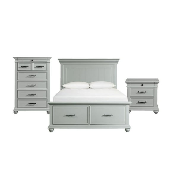 Picket House Furnishings Brooks Queen Platform Storage 3PC Bedroom Set in Gray