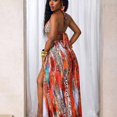 thumbnail image 3 of Multicolor Abstract Print Hollow-Out Tie-Up Maxi Dress For Evening And Party Wear, 3 of 8