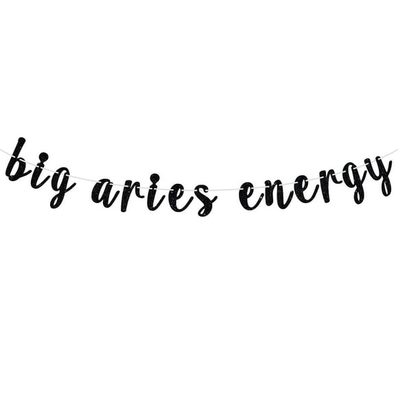 Big Aries Energy Banner, Happy Birthday Aries Bunting Sign, 12 Constellation Zodiac Theme Birthday Party Decorations Supplies for Boy and Girl, Black Glitter