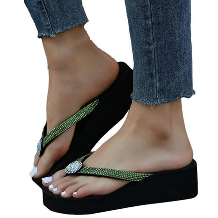 

YanHoo Flip Flops for Women Girls Slip On Thong Slide Sandals - Summer Dressy Bohemian Travel Flat Sandals Cute Low Wedge Summer Open Toe Sandal Shoes