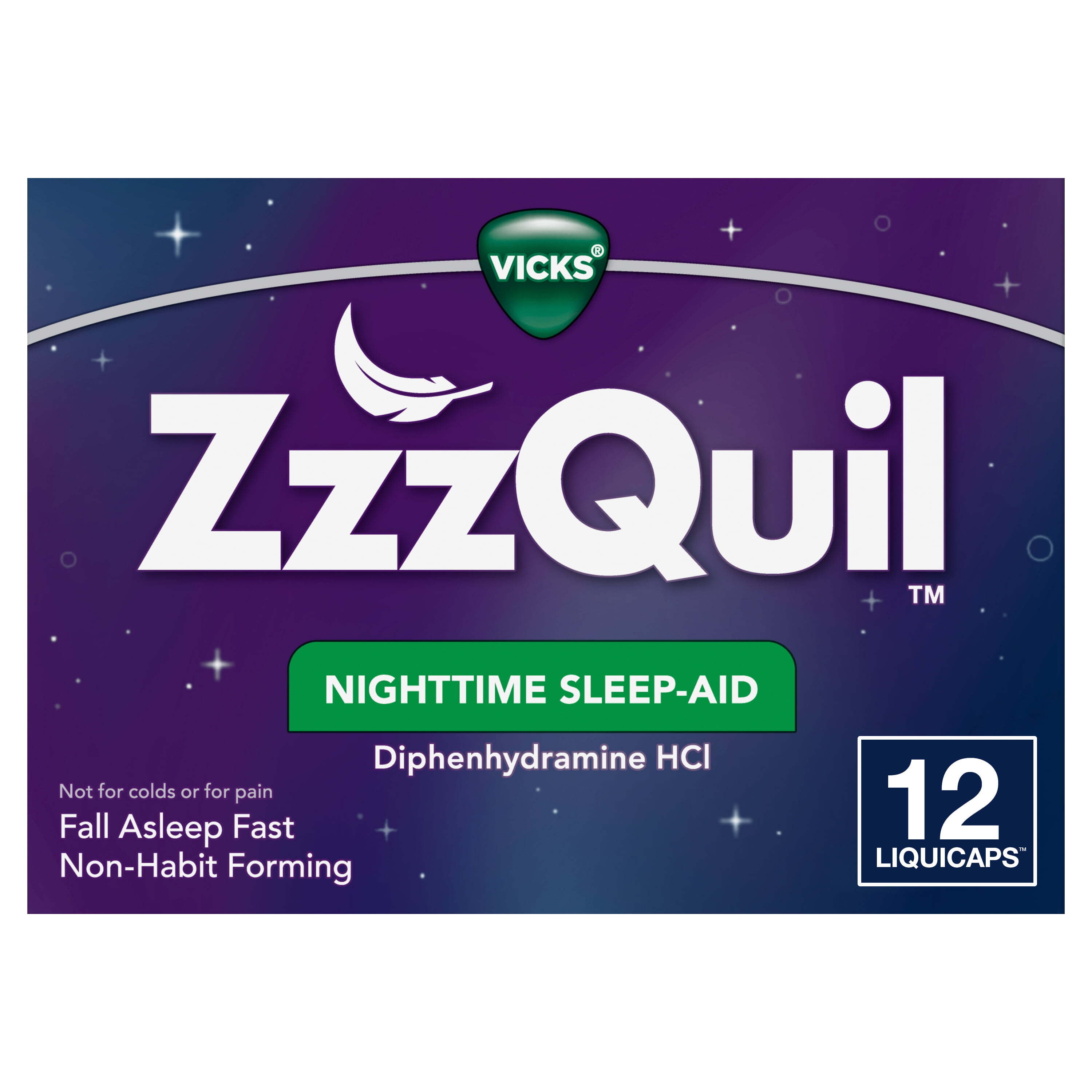 Vicks ZzzQuil Sleep Aid Liquidcaps, 50mg Diphenhydramine HCI, Over-the-Counter Medicine, 12 Ct