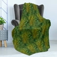 thumbnail image 4 of Green Soft Flannel Fleece Throw Blanket, Tribal Style Geometric Lines on Green Watercolor Background Digital Print, Cozy Plush for Indoor and Outdoor Use, 50" x 70", Black Yellow Green, by Ambesonne, 4 of 5