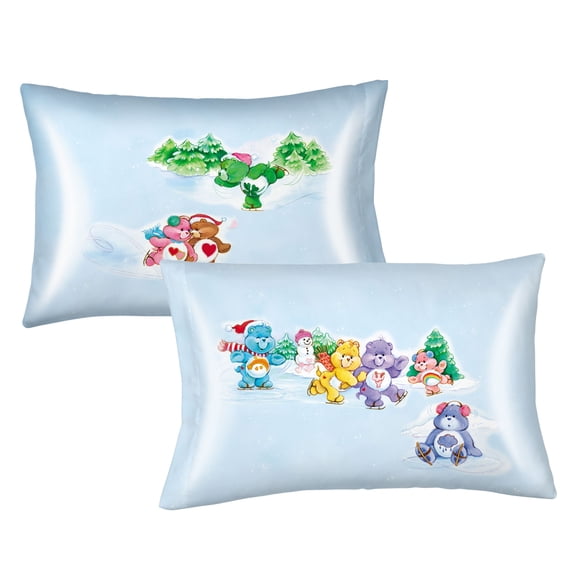 Care Bears Holiday Blue Reversible Silky Satin Pillowcase, Standard Size, 1-Pack