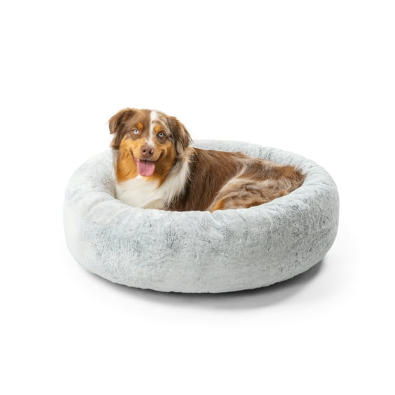 Best Friends by Sheri SnuggleSoft Faux Fur Calming Donut Bed for Dogs, Gray, Medium, 30x30