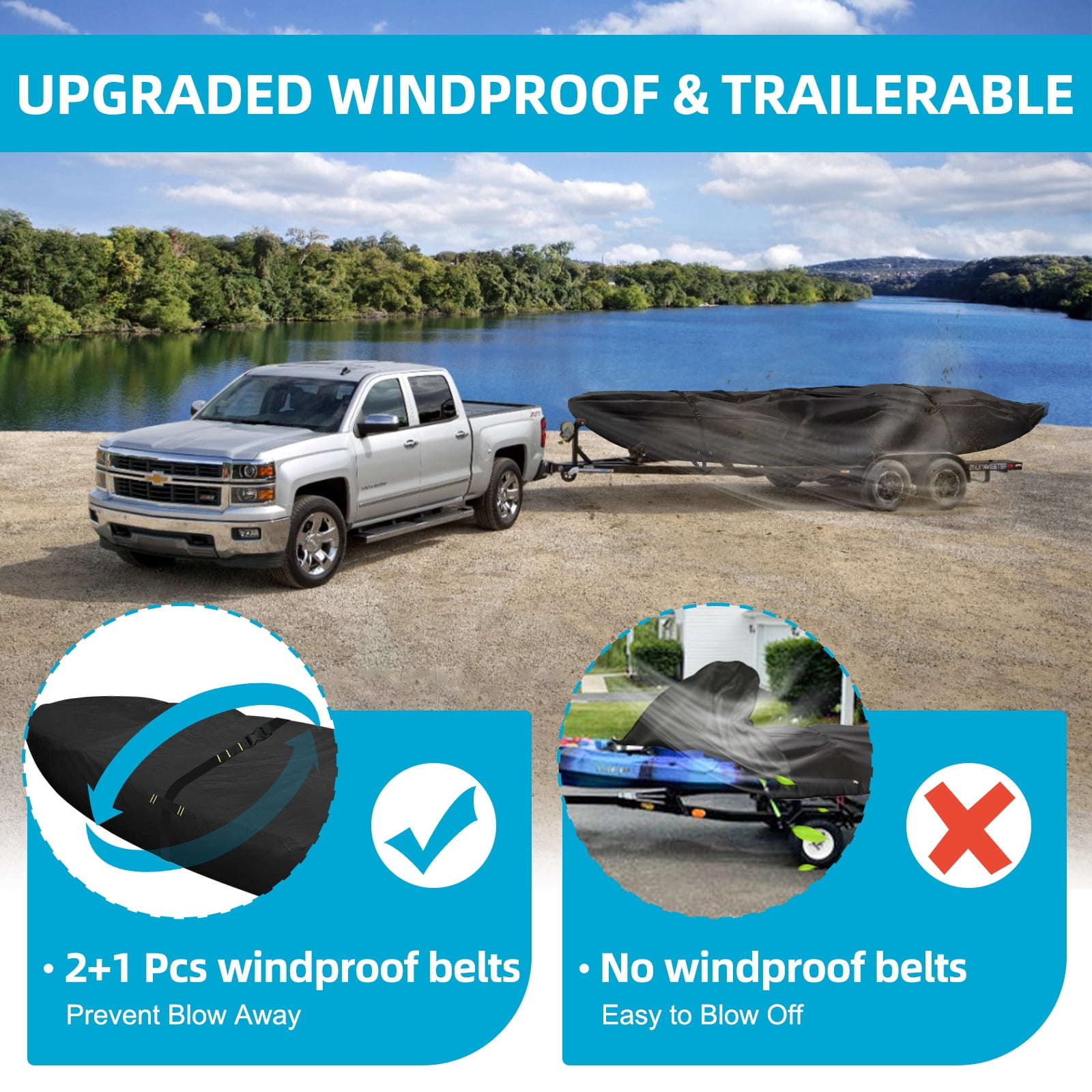 Seapisode 600D Kayak Cover,Heavy Duty Tear Resistant Canoe Cover, Waterproof & UV-Proof Trailerable Kayak Covers for Outdoor and Indoor Storage(Fits 9.3-10.5ft）Black