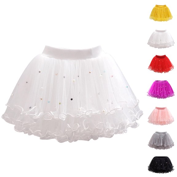 XINXIAOO Girls A-Line Tutu Skirts Ruffle Flowy Tiered Soft Mesh Birthday Party Dress Up White Skirts for Girls Size 2-3 Years