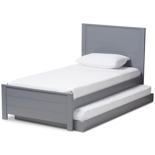 Baxton Studio Catalina Lit Plateforme Jumeau avec Tiroir-Lit Gris