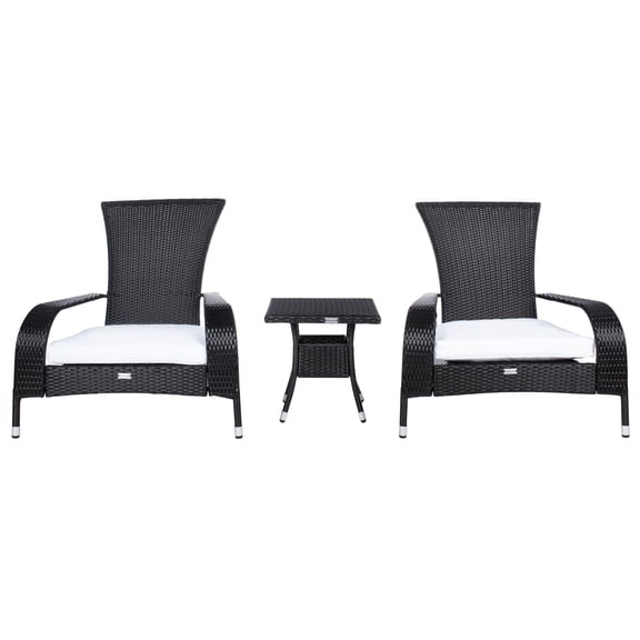 SAFAVIEH Edna Outdoor Patio 3 Piece Lounge Set, Black/White