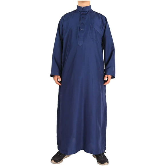BKQCNKM Long Sleeve Tee Shirts For Men Male Casual Robe Muslim Stand Collar Thobe Long Solid Pocket Long Sleeve Jubba Robe Button Up Shirt Men Fall Shirts Navy 54