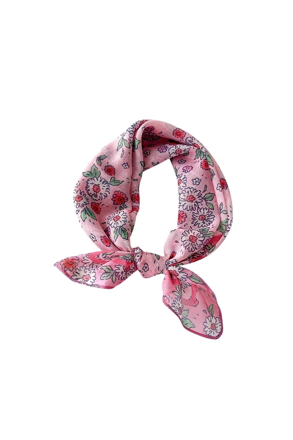 Womens Silk Scarf Flower Print Lively Fashion Versatile Multi Functional Decorative Breathable Spring and Summer Cotton and Linen Headband Square Scarf Pink-04
