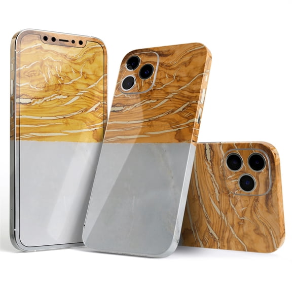 DesignSkinz Marble & Wood Mix V1 Full-Body Skin Decal Wrap Cover for iPhone 16