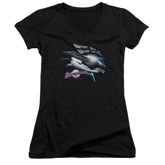 Galaxy Quest Never Surrender Junior Women's V-Neck T-Shirt Black