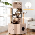 thumbnail image 6 of 63" Multi-Functional Cat Tree with Litter Box & Removable Washable Cushion, Cat Condo with Scratching Posts & Toy Hanger, Cat Tower with Hammocks, Gray, 6 of 9