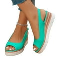 thumbnail image 4 of Miluxas Women's Peep Toe Slingback Buckle Leather Wedge Low Heel Pumps Shoes Mint Green 6(37), 4 of 9