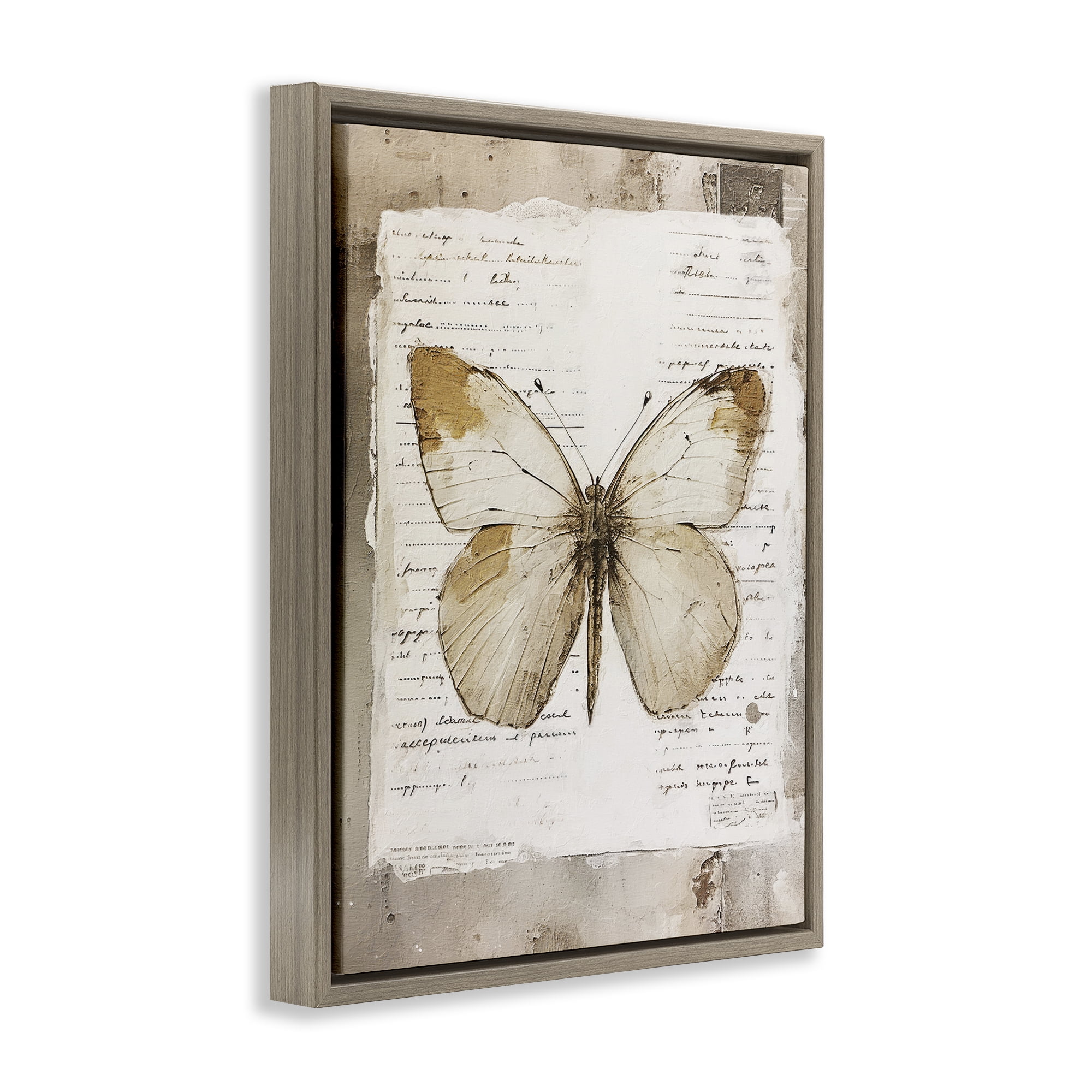 Stupell Industries Rustic Butterfly Collage Animals Painting Brown Floater Framed Canvas Art Print Wall Art, 25 x 31