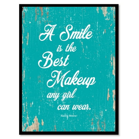 A smile is the best makeup any girl can wear - Marilyn Monroe Quote Saying Aqua Canvas Print with Picture Frame Home Decor Wall Art Gift Ideas 22
