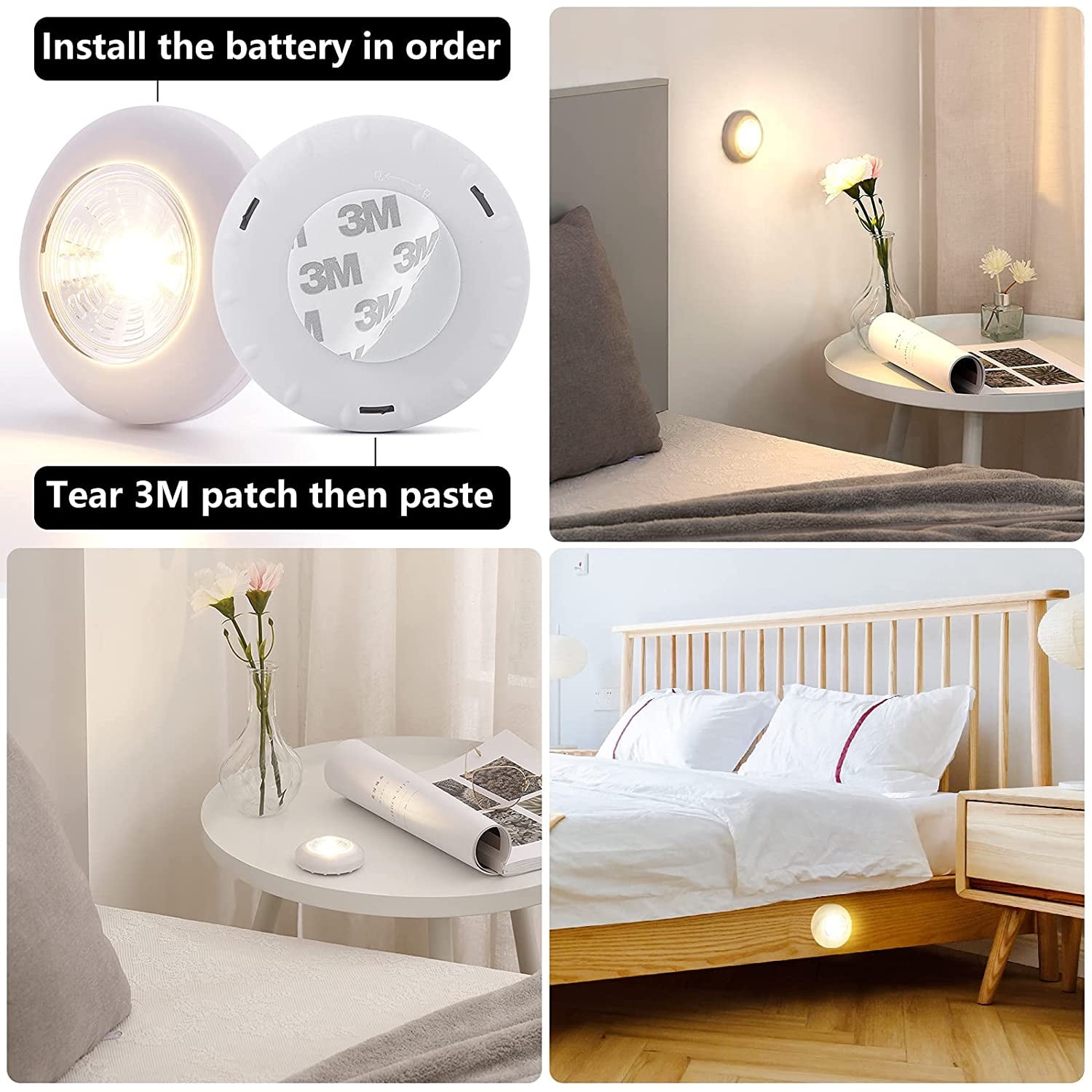 Dream Master Battery Operated Lights Tap Lights LED Push Lights Stick on Lights Portable Under Cabinet Lighting Wireless Kitchen Closet Counter Night Lights 5 Pack  (Warm White )