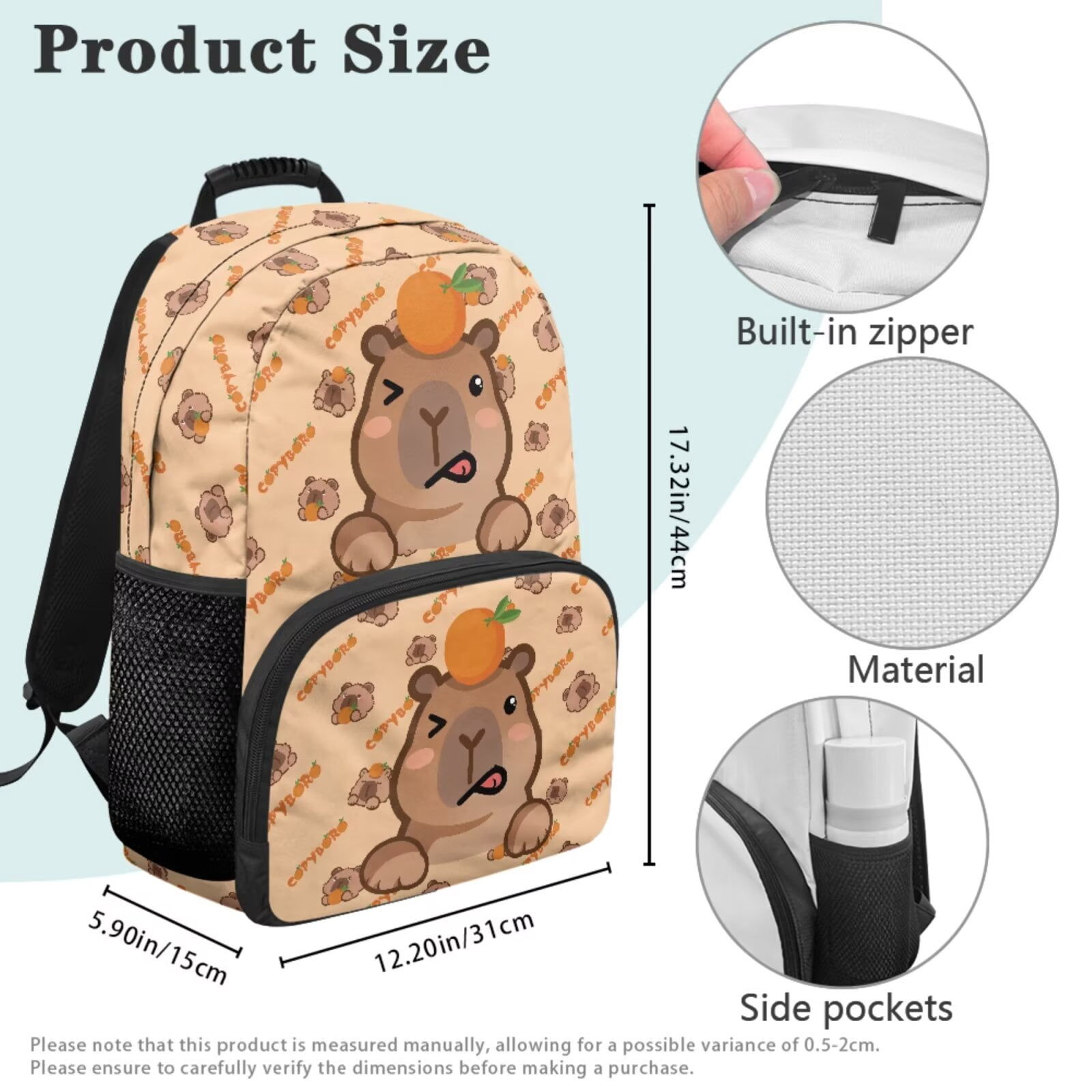 Pzuqiu Bee Capybara 4 Piece School Backpack Set for Girls Kids 17 Inch Back Pack with Lunch Box Pencil Bag Bookbag for Teens Lightweight Casual Travel Daypack for Middle School